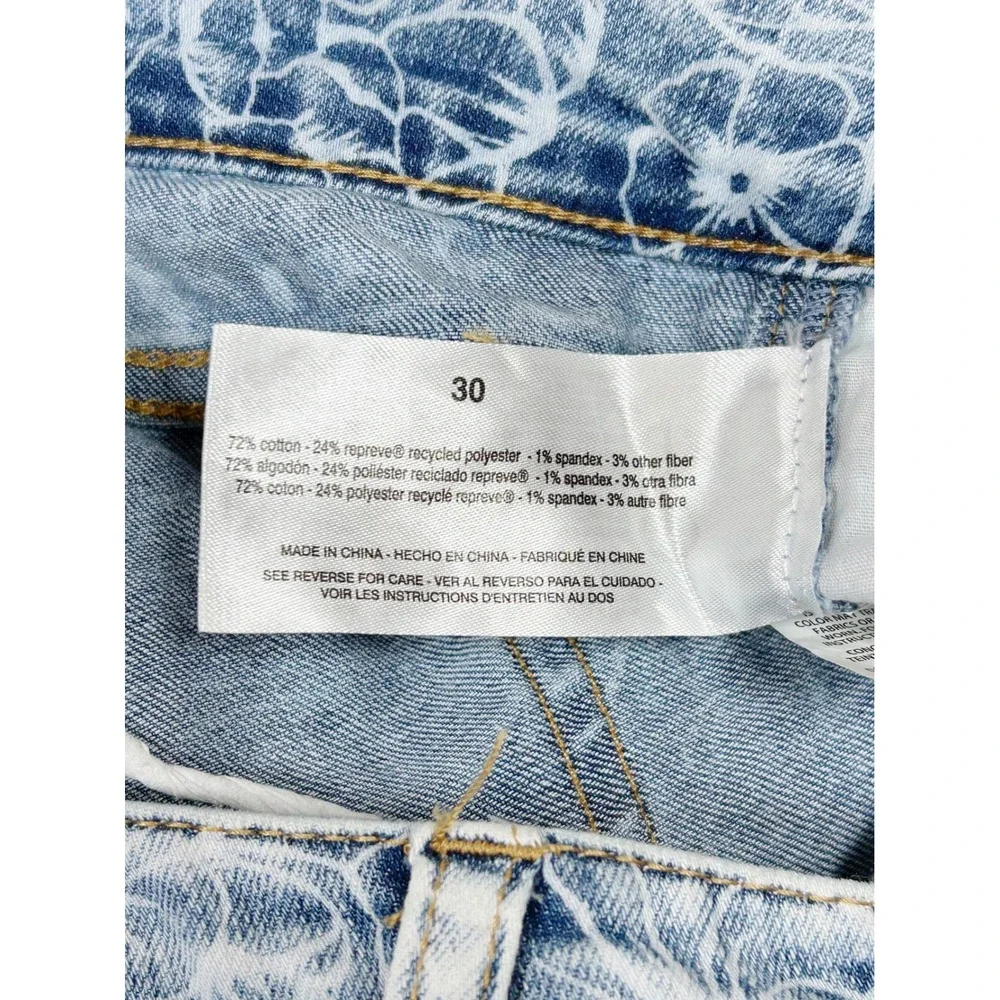 Ella Moss Super High Skinny Crop Floral Jeans Blue White Print Raw Hem Size 30